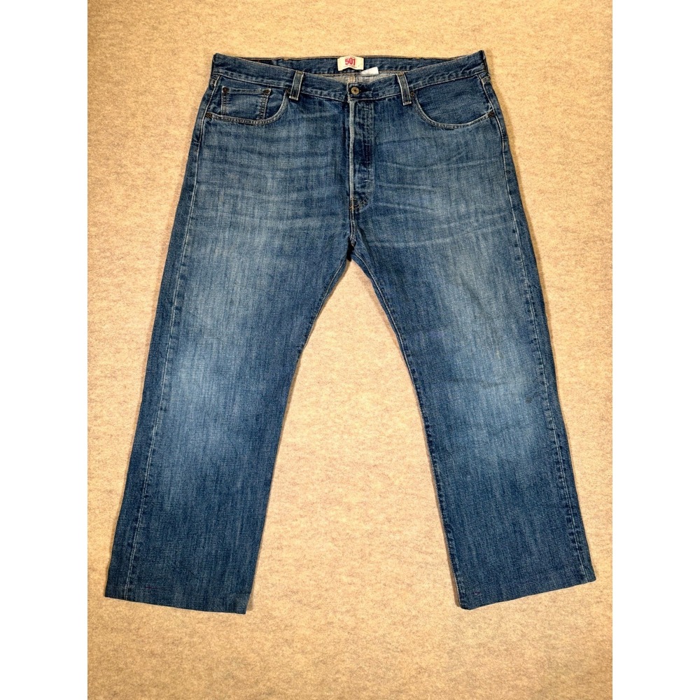 Levis 501 Straight Leg Jeans Mens 40x30 Blue Whiskering Denim‎ Cotton Button Fly